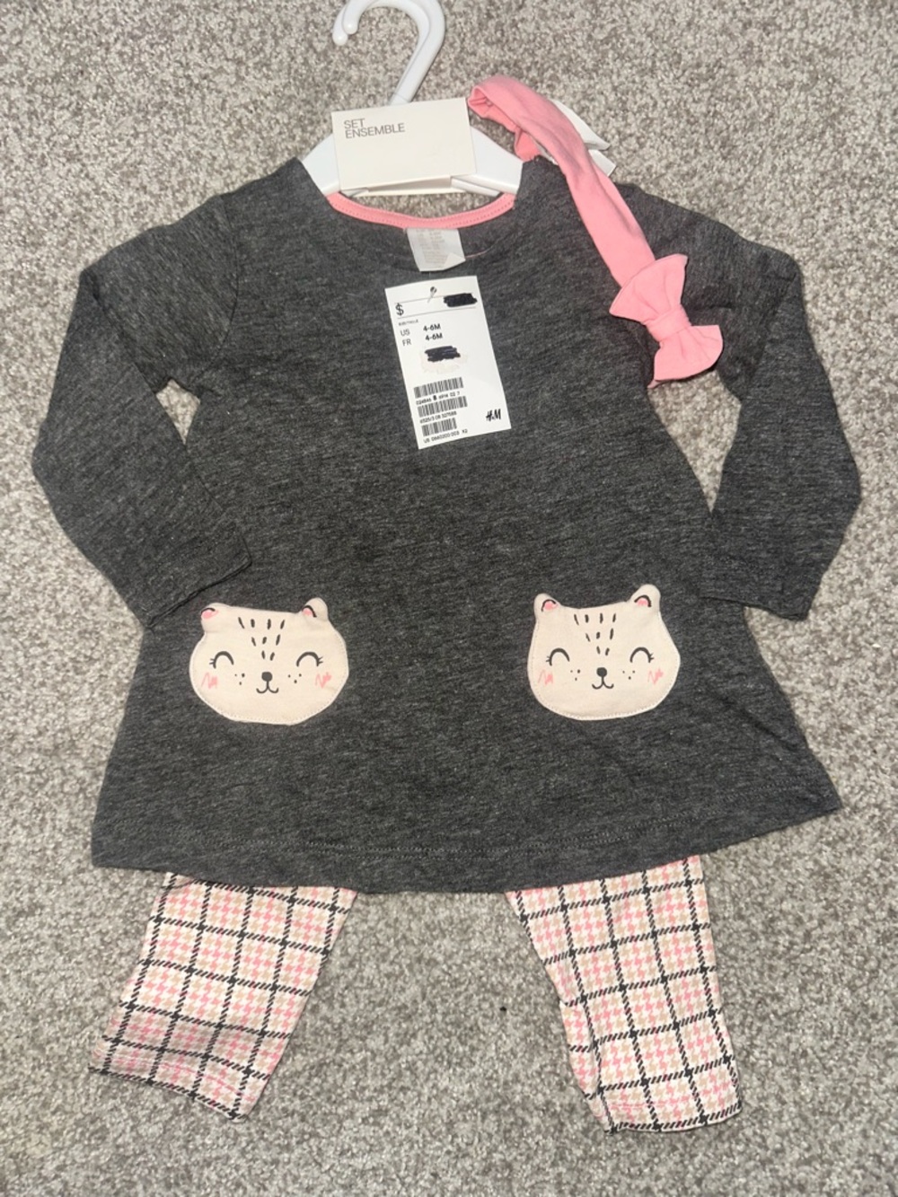 H&M Baby Girl Outfit Set 4-6M Top Leggings Headband NWT Cute
